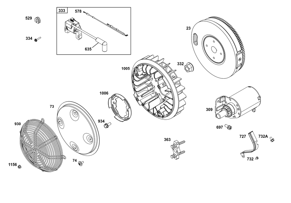 Flywheel, Ignition, And Starter Group Diagram and Parts List for 356777-0154-G1 200000 - 399999 Briggs and Stratton Engine